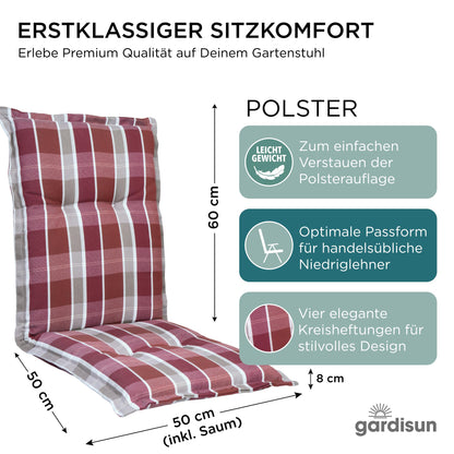 gardisun Niedriglehner Gartenstuhlauflagen - 8er Set Rot kariert Pastell