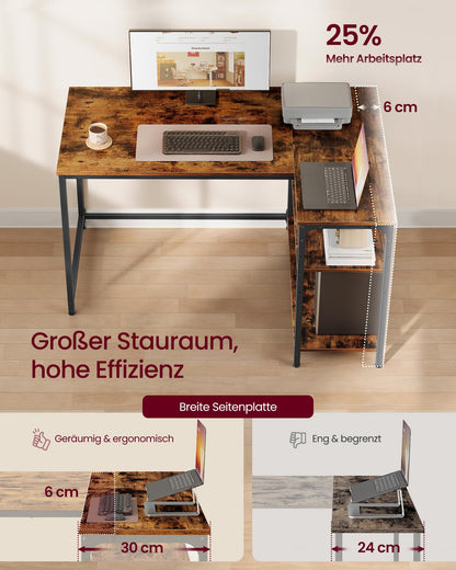 VASAGLE Eckschreibtisch L-Form mit Ablage, 110 x 80 cm, vintagebraun