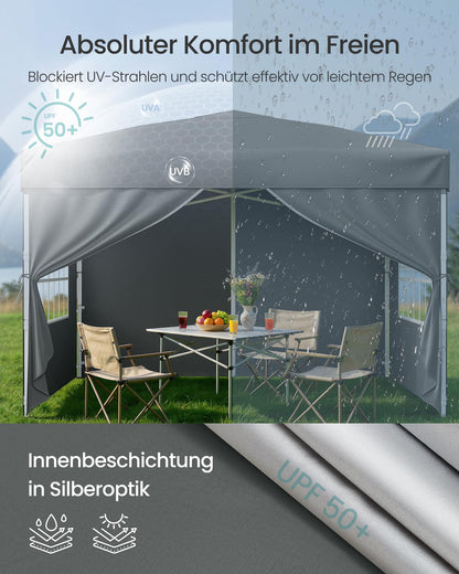 SONGMICS Faltpavillon 3 x 3 m mit Seitenwänden, dunkelgrau