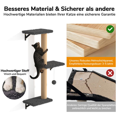 FUKUMARU Katzen Kletterwand Set Holz 10-teilig – Grau