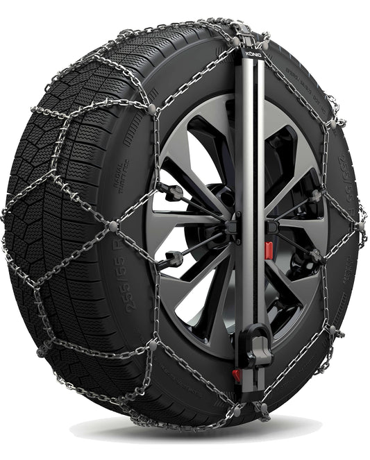 KÖNIG Easy-FIT SUV 267 – Selbstspannende Schneeketten für SUVs. Silberne Metallglieder mit Selbstspannsystem für Traktion auf Schnee/Eis.