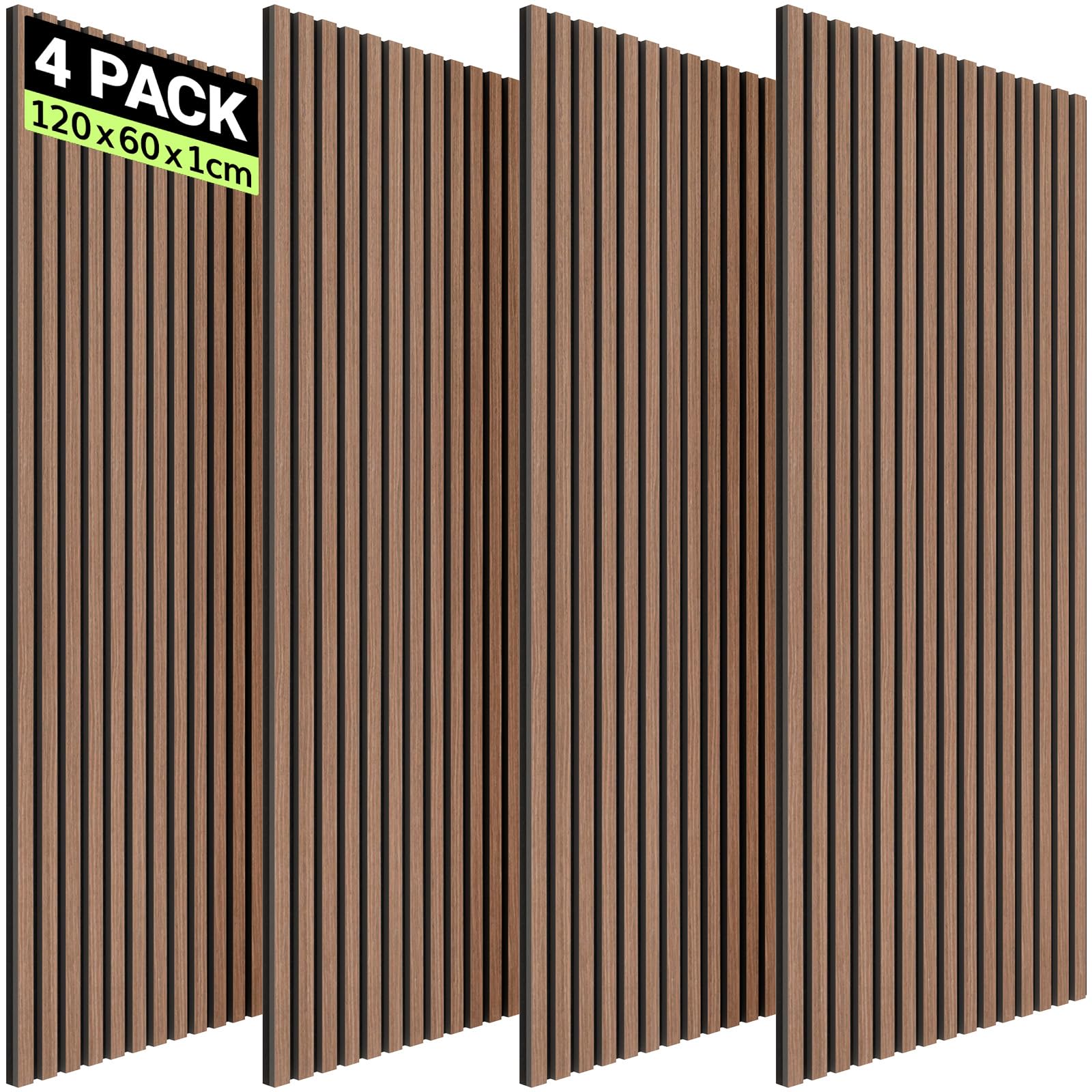 TONOR Akustikpaneele Holz 4er-Set, Wandpaneele 120x60 cm, Walnuss – Lamellenpaneele aus Holz zur Wandmontage