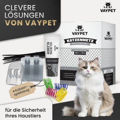VAYPET Katzennetz für Balkon ohne Bohren, drahtverstärkt, 6x3 m