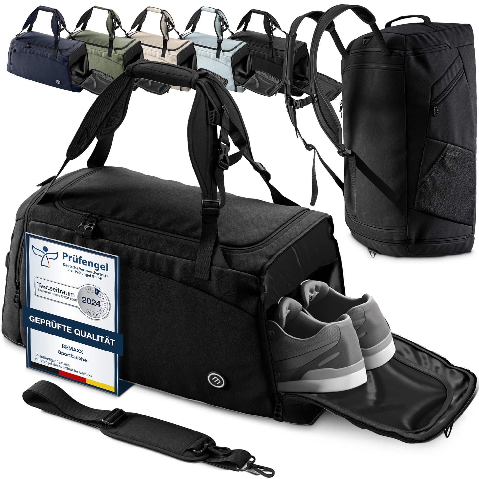 BeMaxx Sporttasche BL60 mit Rucksackfunktion, 60 L, Schwarz – Tasche aus Polyestergewebe mit Tragegriffen und Schultergurt