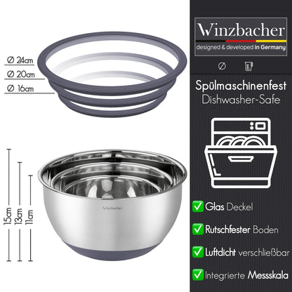 Winzbacher Schüssel Set aus Edelstahl mit Glasdeckel, 3-teilig