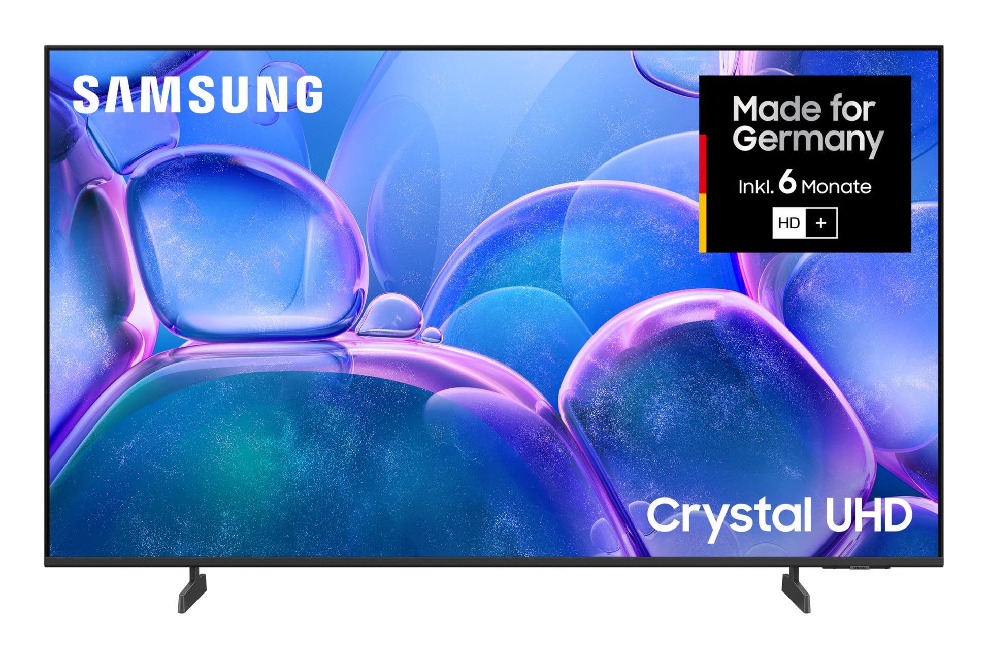 Samsung Crystal UHD 4K U7099F LED Fernseher 55 Zoll. Rechteckiger, schwarzer 4K-LED-Bildschirm zur hochauflösenden Wiedergabe von Inhalten.