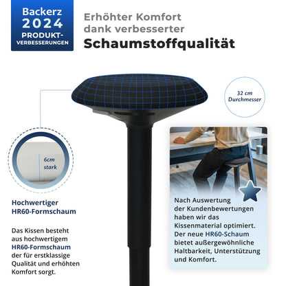 Backerz Ergonomischer Bürohocker - Mattschwarz, 55-80 cm