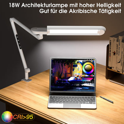 AmazLit LED Schreibtischlampe Klemme Schwenkarm – Weiss
