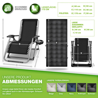 tillvex Liegestuhl klappbar, Sonnenliege bis 200 kg, Anthrazit