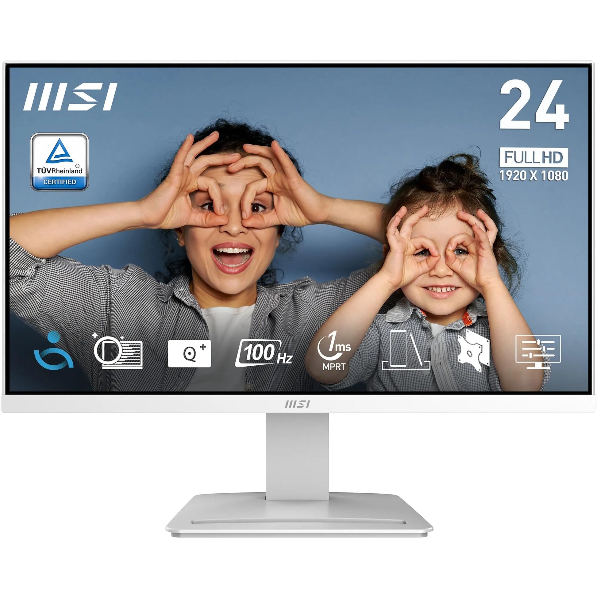 MSI PRO MP2412WDE Business Monitor - 23,8 Zoll FHD 100Hz: Weißer Monitor. Zeigt scharfe FHD-Bilder bei 100Hz für Büroanwendungen.
