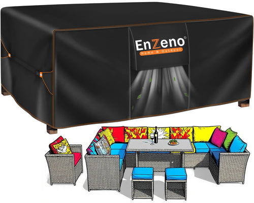 Enzeno Gartenmöbel Abdeckung wasserdicht 420D Oxford 250x250x90 cm, quadratische Schutzhülle mit Spanngurten