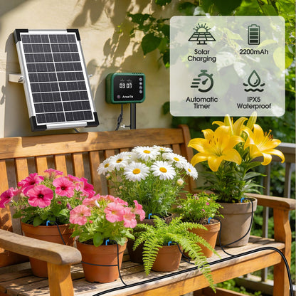 AnseTo Solar-Bewässerungssystem 8W mit 30 Tropfern, automatisch