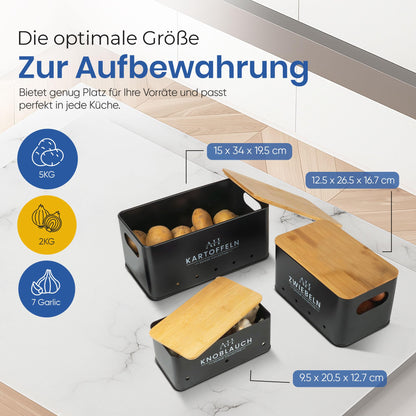 AH Kartoffel Aufbewahrungsbox 5er Set mit Zwiebeltopf & Gemüsebürste