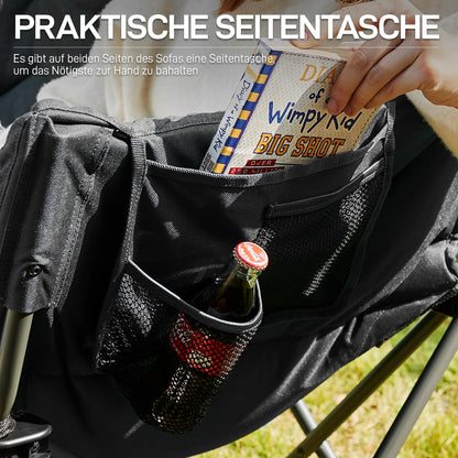 EVER ADVANCED Campingstuhl Faltsofa 2-Sitzer XXL - Schwarz