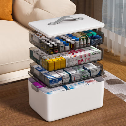 MOPUP Medikamentenbox mit Tragegriff, 4 Ebenen, lebensmittelechtes PP-Material