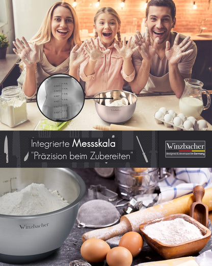 Winzbacher Edelstahl Schüssel Set mit Deckel, 5-teilig, inkl. Reibe