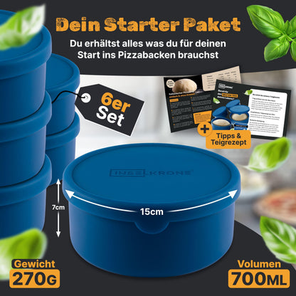Inselkrone Pizzaballenbox mit Deckel, 6er Set, Silikon, blau, Ø 14 cm