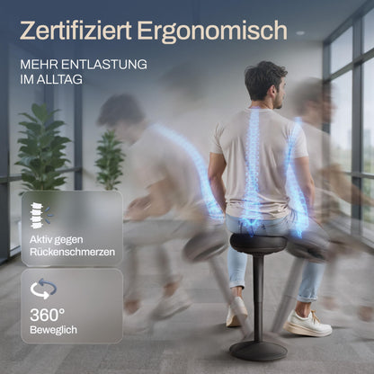 Wohnperle Ergonomischer Bürohocker 2in1, höhenverstellbar Schwarz