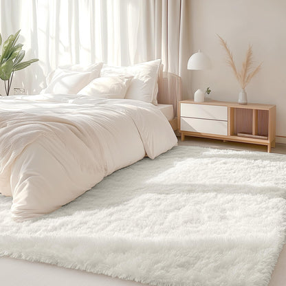 Homaxy Hochflor Teppich Creme 160 x 220 cm, rutschfest und waschbar