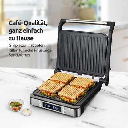 Olvy Sandwichmaker XXL, 3-in-1 Kontaktgrill mit Antihaftplatten