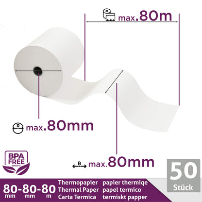 Thermorollen Kassenrollen für Bondrucker 80x80x12mm - BPA Frei
