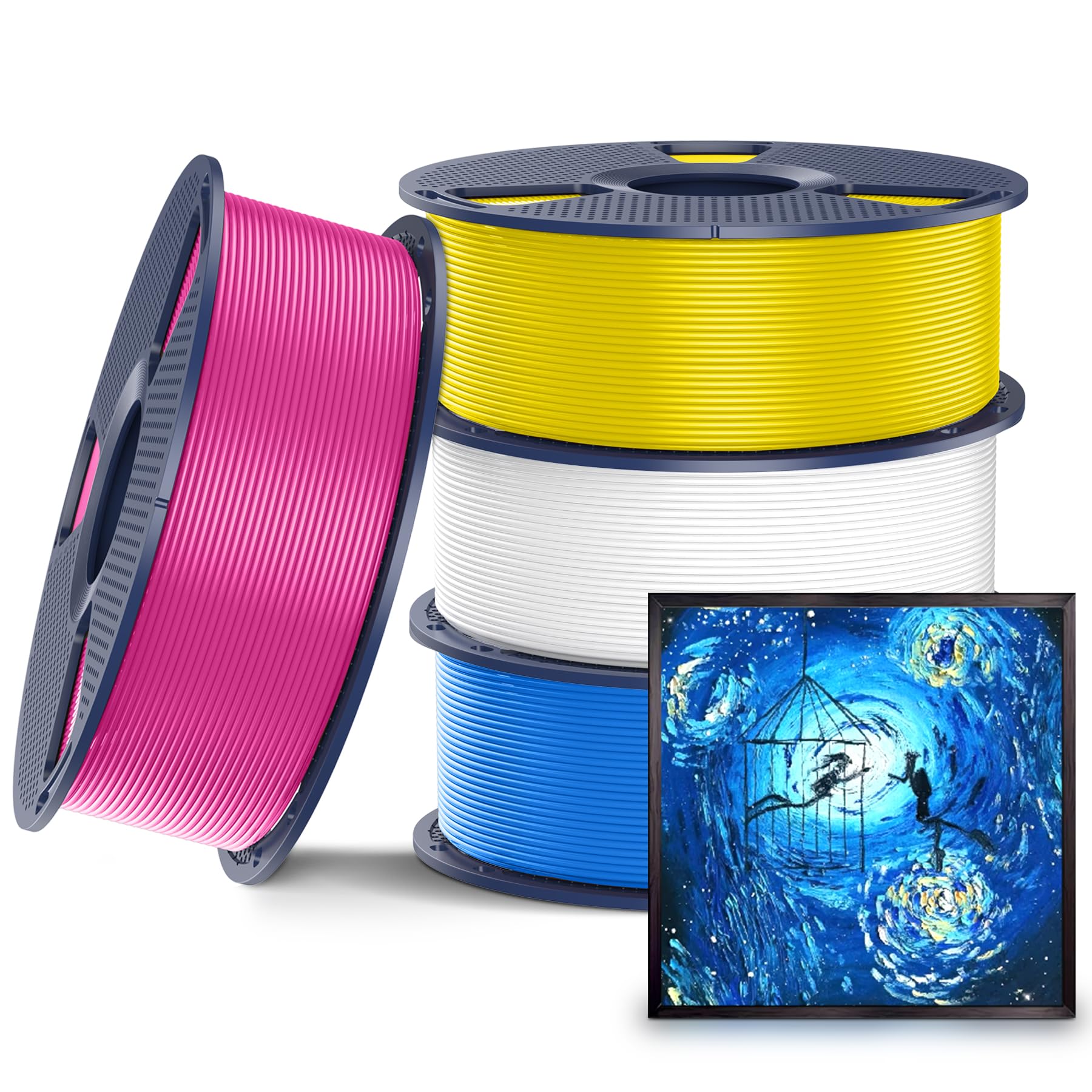 SUNLU CMYK Lithophane PLA Filament 1,75 mm, 4 x 1 kg Set – vier Spulen in Weiss, Cyan, Magenta und Gelb