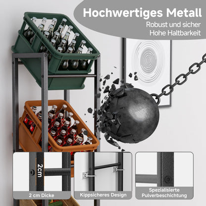 HFHOME Getränkekistenregal Metall für 3 Kisten, 39 x 30 x 140 cm