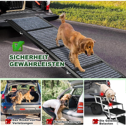 Faltbare Hunderampe Auto 180x50cm – Rutschfest für grosse Hunde SUV/LKW
