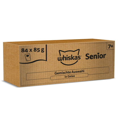 Whiskas Senior 7+ Katzennassfutter Gemischte Auswahl in Gelee 84x85g – Portionsbeutel für Katzen ab 7 Jahren