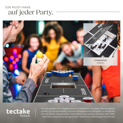 tectake Bierpong Tisch klappbar mit Eisfach, 100 Becher und 6 Bälle