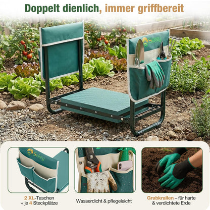 Sekey Kniebank Gartenhocker klappbar mit Werkzeugtaschen, grün