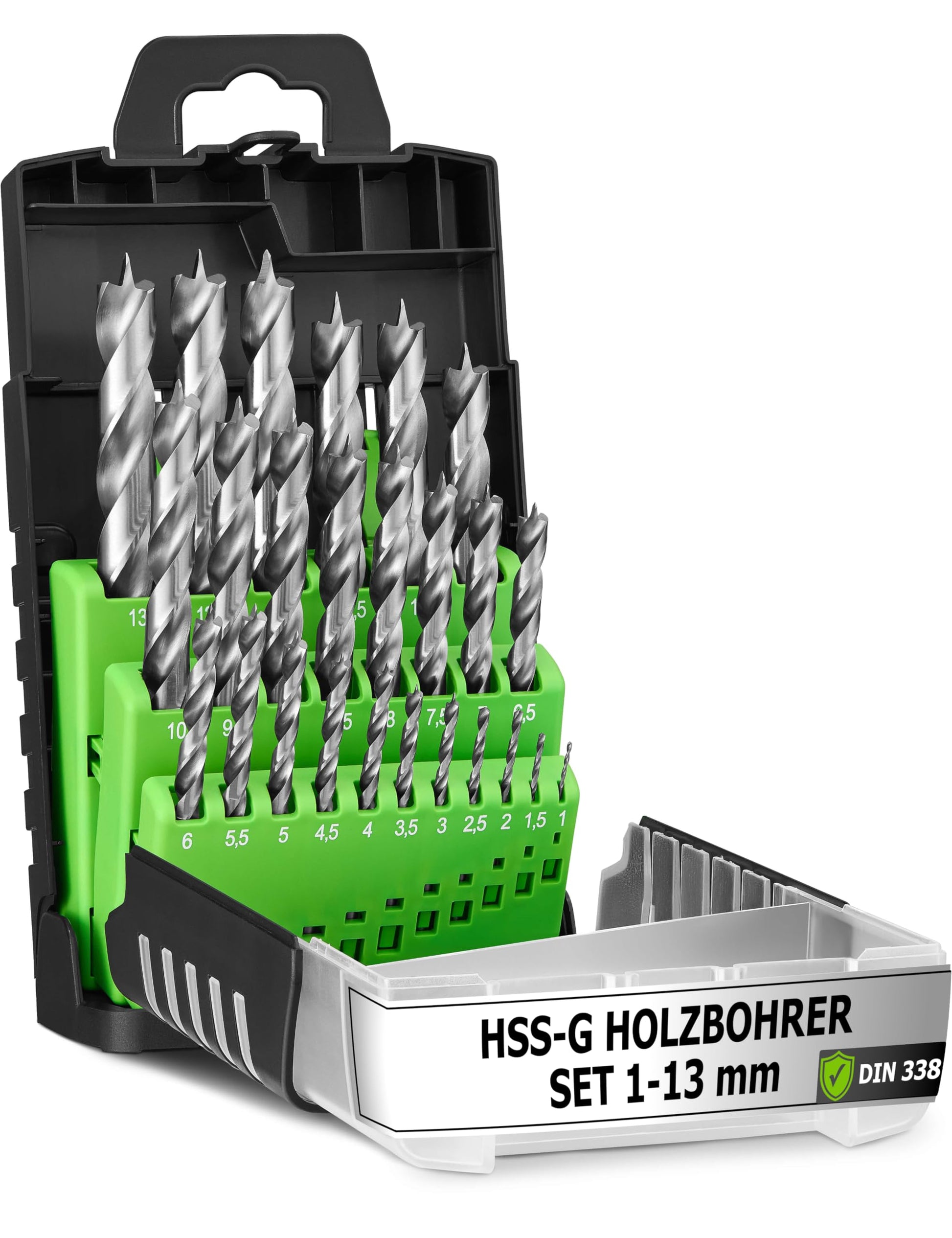 Pinava Holzbohrer Set 1-13 mm, 25-teilig, HSS-G Bohrerset aus Stahl