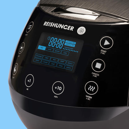 REISHUNGER Starter Set Digital-Reiskocher & Dampfgarer Schwarz mit Reis
