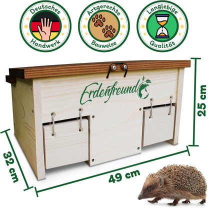 ERDENFREUND® Igelfutterhaus mit Rattenklappe, 2er Napf-Set