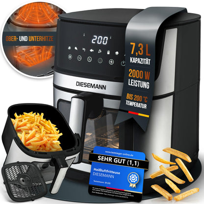 DIESEMANN Heissluftfritteuse XXL 7,3L – 2 Heizelemente