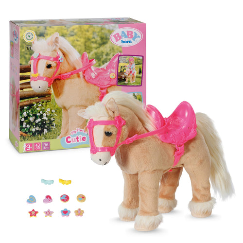 BABY Born My Cute Horse Puppenpferd mit Lauf- und Soundfunktion, Plüschfell und rosa Sattel