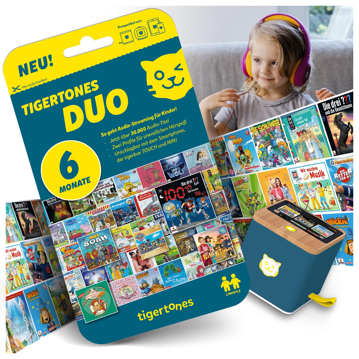 tigermedia tigertones Duo Prepaid 6 Monate Audio-Streaming für Kinder – über 30.000 Audiotitel