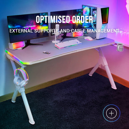Mars Gaming MGD140RGBW RGB Gaming Tisch – Weiss 140cm
