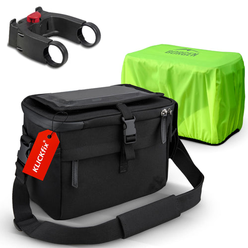 Borgen KLICKfix Fahrrad Lenkertasche Smartphone 6L – Wasserabweisend: Rechteckige, dunkle Tasche mit Smartphone-Fach zur Lenkerbefestigung.
