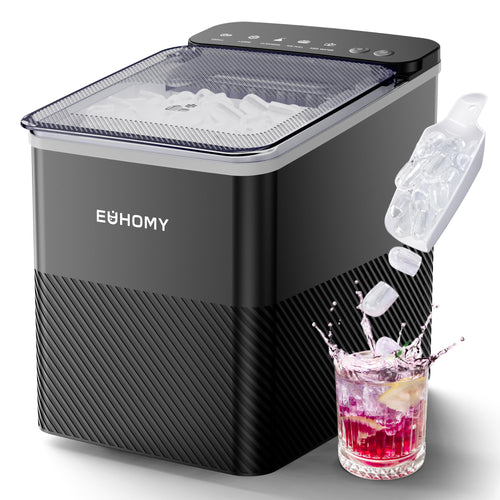 EUHOMY Eiswürfelmaschine, 12 kg Eis pro Tag, 2 Würfelgrössen, schwarz – mit transparentem Deckel