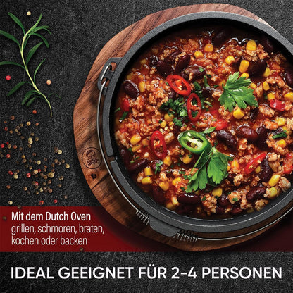 GUSSKÖNIG Dutch Oven 4.5L Gusseisen Feuertopf – Eingebrannt mit Füssen
