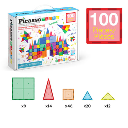 PicassoTiles PT100 Magnetische Bausteine Set, 100-teilig, ab 3 Jahren