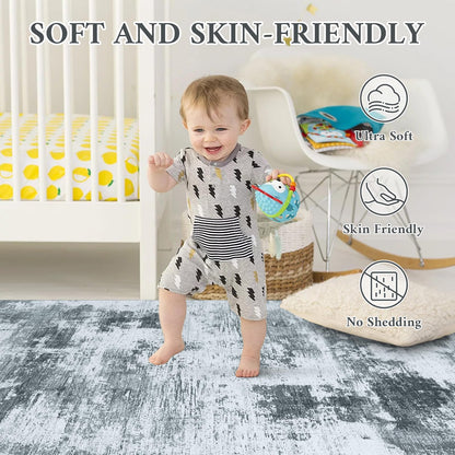 smiry Teppich Wohnzimmer 160x220 cm Kurzflor abstrakt waschbar Grau