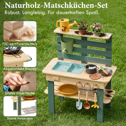 Lehoo Castle Matschküche Outdoor aus Holz, Spielküche mit Wasserhahn
