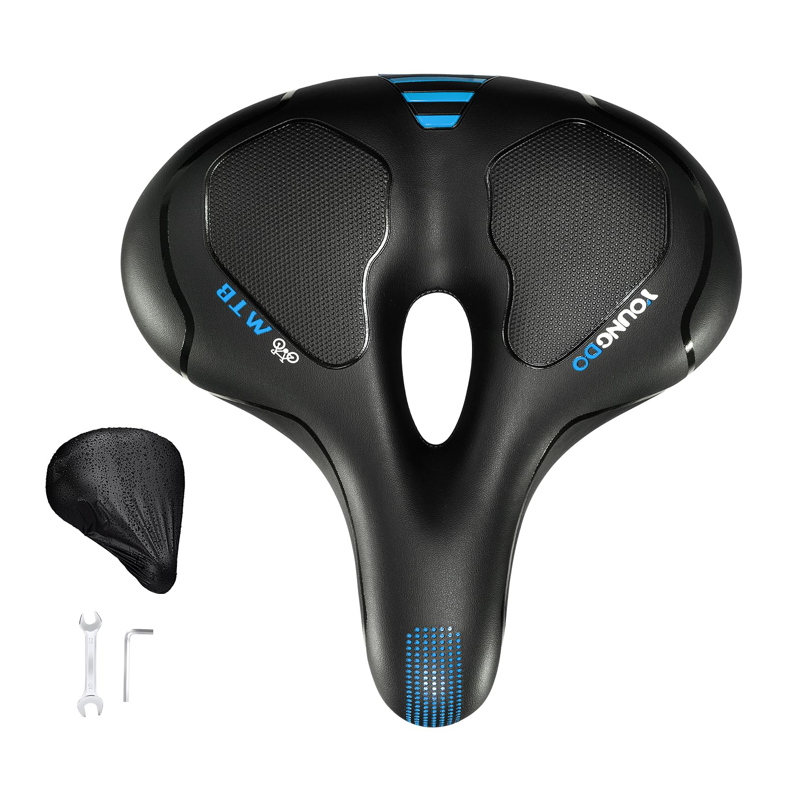 YOUNGDO Gel Fahrradsattel, ergonomisch, atmungsaktiv, mit Abdeckung, PU-Oberfläche, mittlere Aussparung