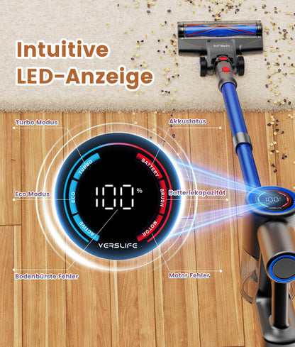 VersLife Z8 Akku-Staubsauger kabellos mit LED-Display, selbststehend