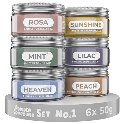 KERACRAFT Powder Compound Tester-Set No. 1, 6x50g für Giesspulver, sechs mischbare Farbtöne