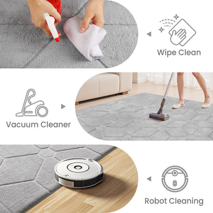 Sour Lemon Wohnzimmer Teppich Grau Waschbar Kurzflor - 160x230cm