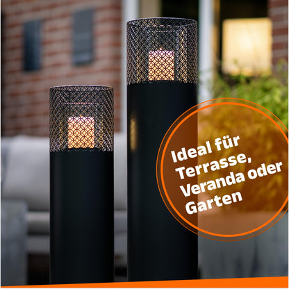 BENTSON Windlichtsäule Design I Schwarz – 2er Set 95+75cm