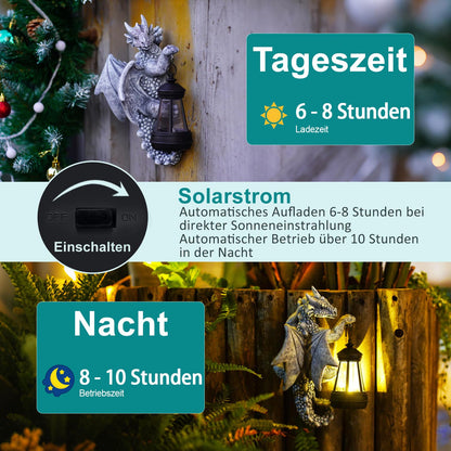 Yeomoo Drachenfigur mit Solarleuchte, Gartendeko wetterfest, grau